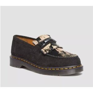 Dr Martens Adrian Snaffle Pony Hair Loafers Black Beige Knapped Suede M8 W9 NWOT